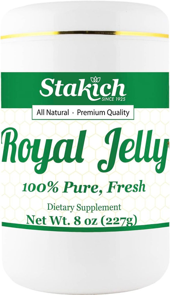 Stakich Fresh Royal Jelly - Pure, All Natural - No Additives/Flavors/Preservatives Added - 8 Ounce (227 Gram)