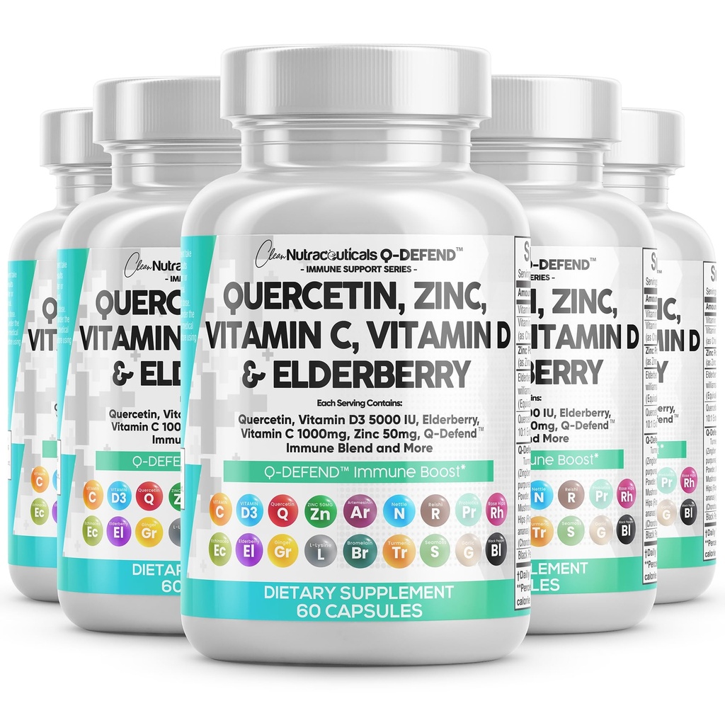 Ren nukleosteroider Quercetin Zinkvitamin C vitamin D Bromelain Elderberry - Lung immunforsvar supplement voksne med artemisinin, Sea Moss, Echinacea, Allergy Relief (60 greve (pakke med 5))