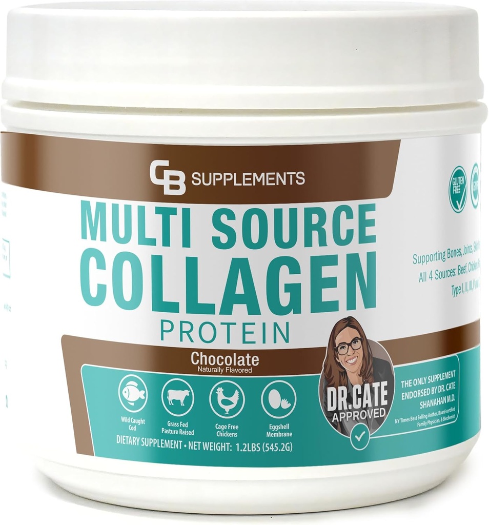 CB Kosttilskud Multi Collagen Protein - Hydrolyzed Collagen til fælles, hud, Gut, hår & negl sundhed - Chokoladepulver med type I, II, III, V & X - Grass- Fed & Clean - 58 Servere