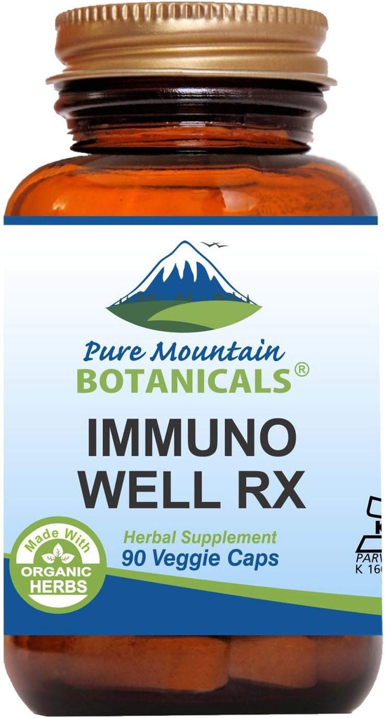 Pure Mountain Botanicals Immuno Well RX - Kosher Caps med Organic Astragalus Echinacea Hvidløg Maitake Shiitake Mushroom Honeysuckle & Beta Glucan