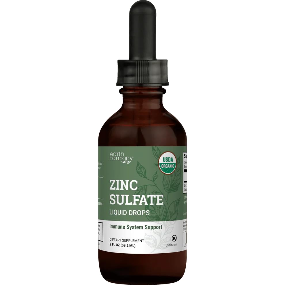 Organic Liquid Zink Sulfate - Pure Zink Kosttilskud til hud sundhed, immunsystem funktion og normal cellevækst hos voksne mænd og kvinder - ikke-GMO, Vegan 7.5mg - 2 Fl Oz