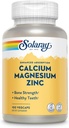 SOLARAY Calcium Magnesium Zinc Supplement - with Calcium 1000mg, Magnesium 500mg - Bone Health, Muscle Function, Heart Health and Immune Support - Vegan, 60 Day Guarantee, 25 Servings, 100 VegCaps
