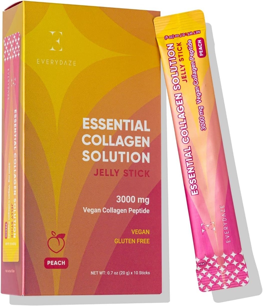 EveryDAZE Essential Collagen Solution Jelly Stick Note 124; Vegan Collagen Peptid Note 124; Peach Note 124; 10 Pakker Note 124; Hår, Hud, Nails, Skønhed, Knoglepiller 124; Vitamin, Mineraler, Antioxidanter til Mænd & Kvinder