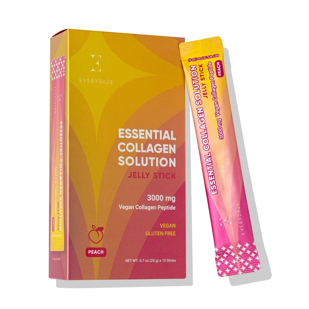 EveryDAZE Essential Collagen Solution Jelly Stick Note 124; Vegan Collagen Peptid Note 124; Peach Note 124; 10 Pakker Note 124; Hår, Hud, Nails, Skønhed, Knoglepiller 124; Vitamin, Mineraler, Antioxidanter til Mænd & Kvinder