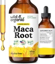 Wild & Organic Maca Root Liquid Drops til mænd og kvinder - Peruvian Maca Tincture til samlet støtte - Vegan, Sukker & Alkohol- Gratis tillæg - 4 fl oz