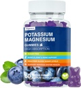 Magnesium Kalium Supplement Gummies - Høj Absorption Calm Magnesium Glycinate & Kalium Citrate Plus Coenzym Q10, DHA, D3, Mineral & Calcium til Zzz, Leg Cramp & Muscle - 60 Blueberry Gummies