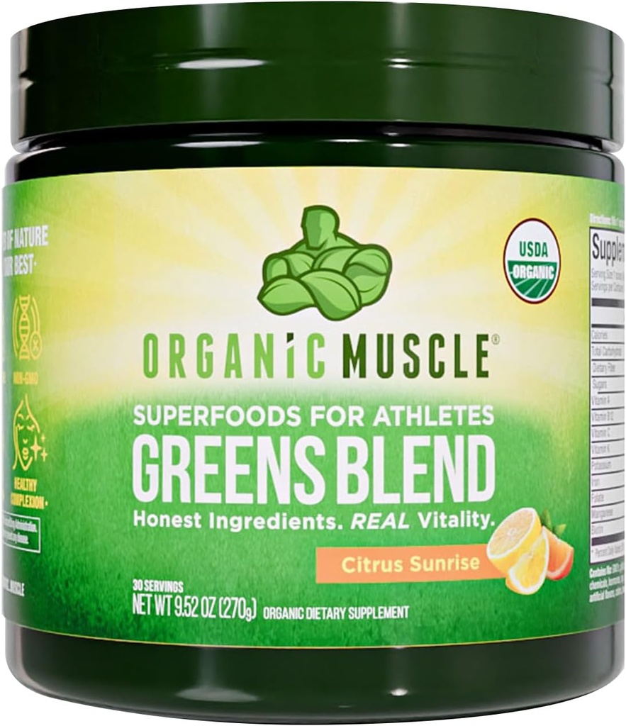 Organic Muscle Super Green Powder Organic Superfood Powder med Probiotika, Spirulina, Chlorella, og Matcha Buddy 124; Non- GMO, 30 Servere