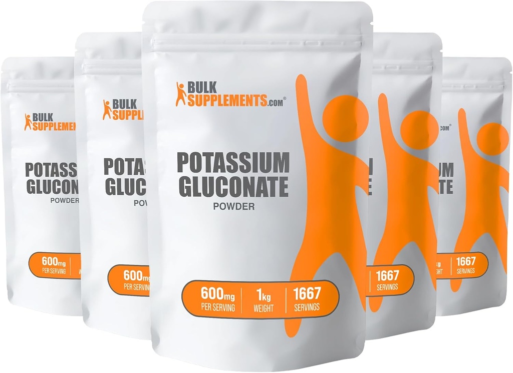 Bulk Supplements.com Kalium Gluconate Powder - Kalium Supplement, Mineral Supplement - Gluten Free, 600mg per Serving, 5kg (11 lbs) (Pack of 5)