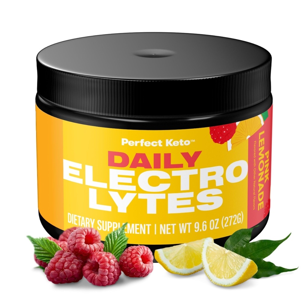 Perfect Keto Electrolytes Powder, Sugar and Gluten Free, Electrolyte Drink Mix, Natrium, Magnesium, Calcium og kalium supplement, hydrering, Inddrivelse & immunforsvar, Pink Lemonade, 45 Serveringer