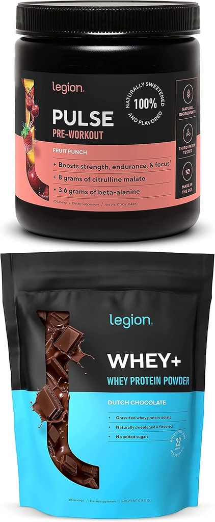 LEGION Pulse Pre Workout Supplement (Fruit Punch) Whey Protein Powder Chocolate - Whey + Isolate Protein Powder