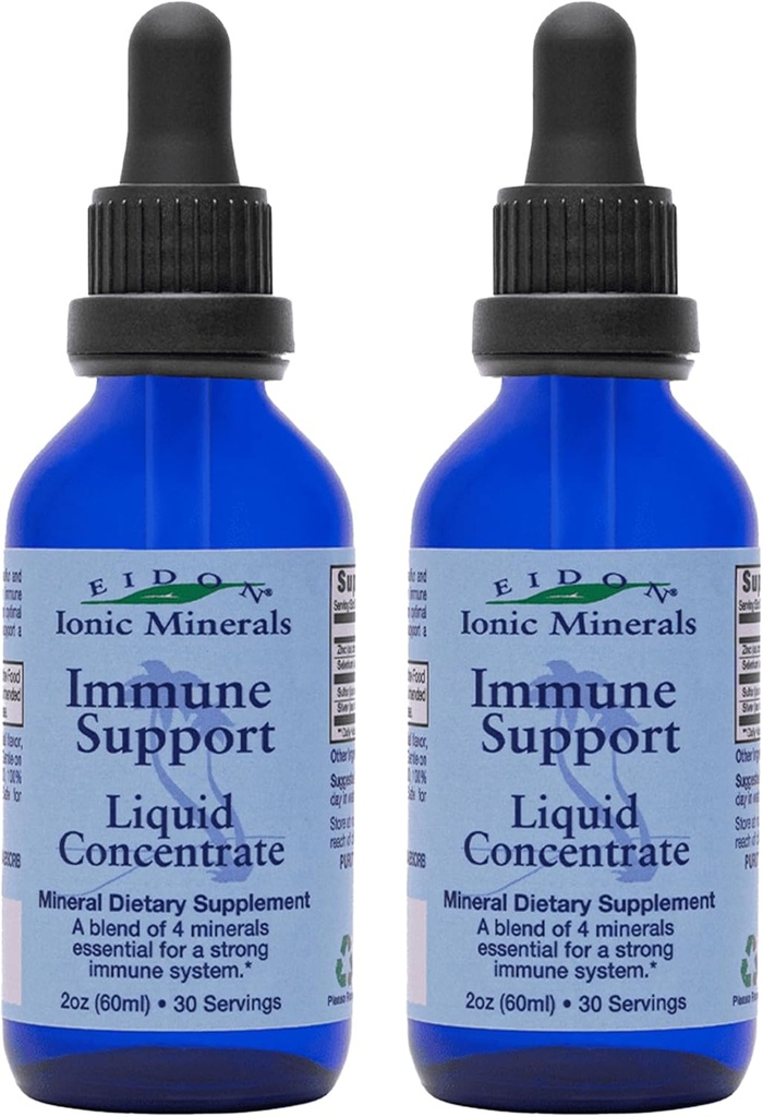 Eidon Ionic Minerals Immunity Support Liquid Concentrate - Mineral Drops with Zink, Selenium, Support & Maintentain immunsystem, Bioavailable, No Preservatives - 2 oz (Pack of 2)