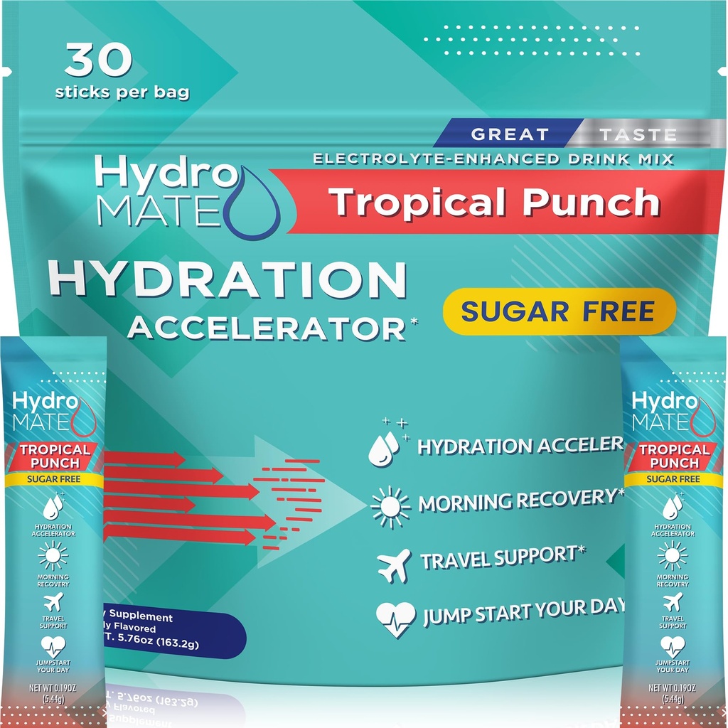 Elektrolytpulver Sugar- fri hydrering Pakninger Tropisk Punch HydroMATE 30 sticks