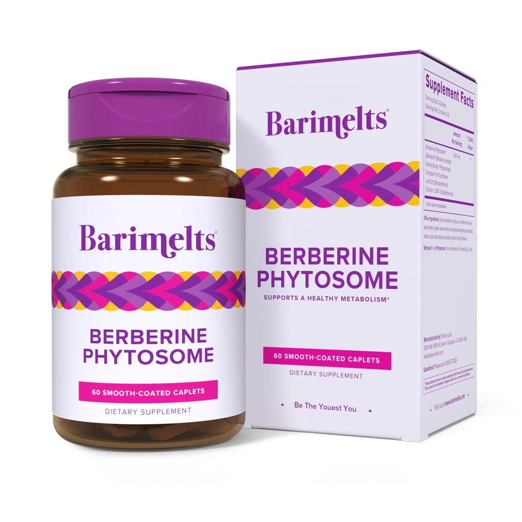 Barimelts Berberine Phytosome 50mg for GLP-1 Brugere og Bariatriske Patienter - Metabolisme Support - 60 Smooth- Coated Caplets (1- Måned Supply)