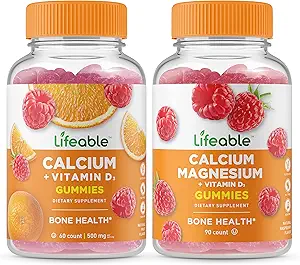 Lifeable Calcium med D-vitamin + Calcium Magnesium, Gummies Bundle - Great Tasting, Vitamin Supplement, Gluten Free, GMO Free, Chewable