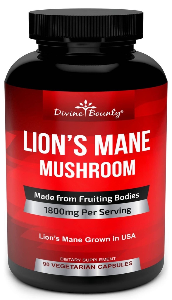 Organic Lions Mane Mushroom Capsules - 1800mg Stærkest Lions Mane Mushroom Supplement - Non- GMO Lions Mane Extract Powder - Nootrop Brain Supplement - Brain & immunsupport - 90 Vegetariske Caps