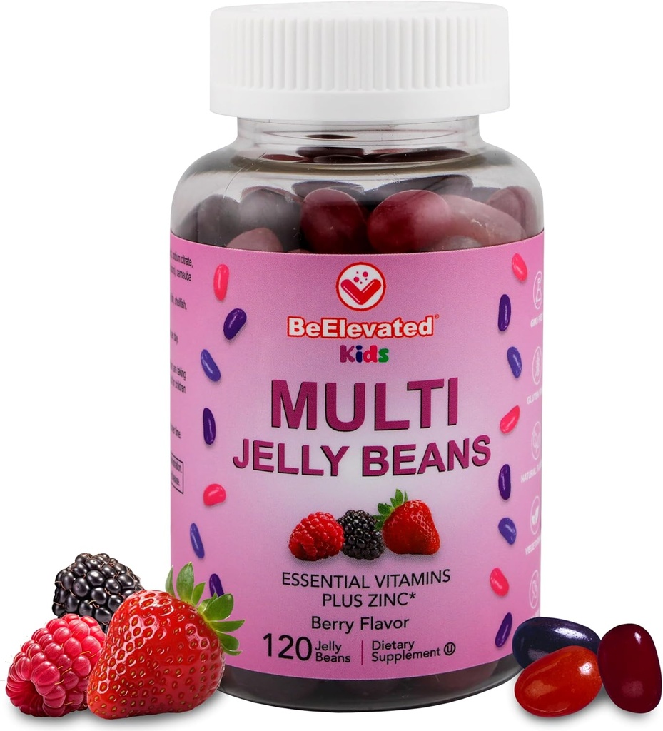 Multivitamin Jelly Beans - Chewable Vitamins Gummies with Zinc for Kids - Immune Support Vitamin Supplements - Vegetarian Multivitamins Gummy Supplement for Childrens - 120 Berry Beans