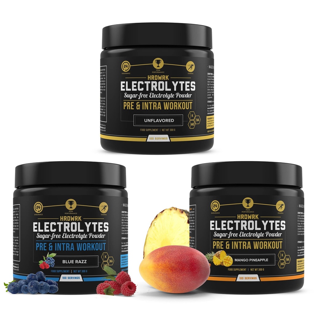 MMA Nutrition HRDWRK - 100 Servere Keto Electrolytes Powder Hydration Sugar Free - Electrolyte Powder to Boost Endurance & Reducer Træthed med Electrolytes Supplement sæt af 3