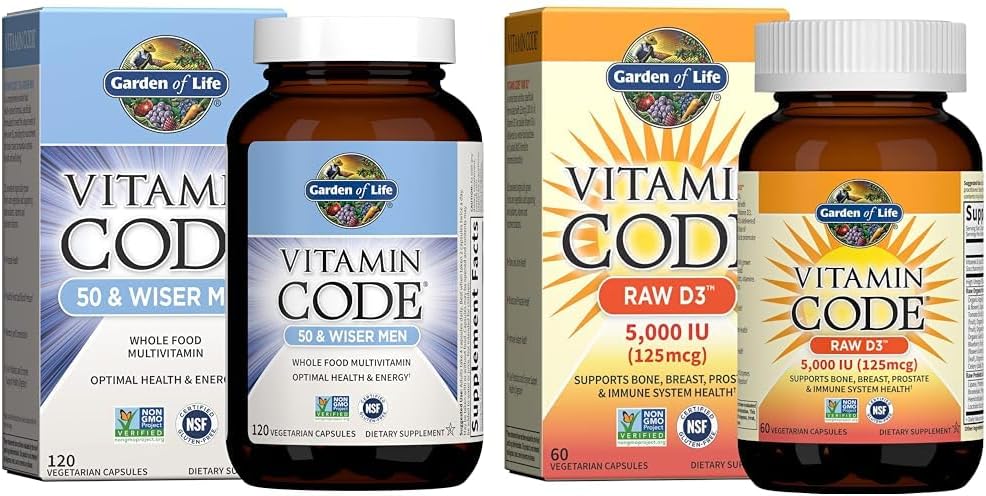Livets have Mænd 50 & Wiser Raw Whole Food Multivitamin, vitamin D3 5.000 IE & Vitamin Code Raw Vitamin Bundle