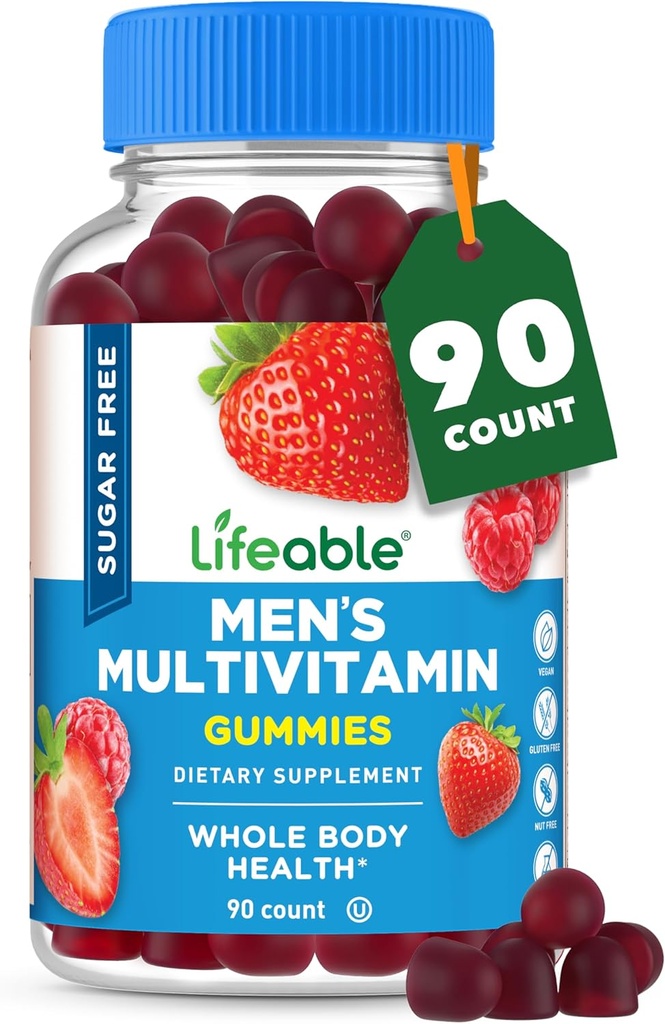 Levende sukker fri Multivitamin til mænd Gummier • 124; med jern og 18 Essentielle Vitamin og mineraler • 124; Sukker fri Vitamin • 124; 90 Gummier