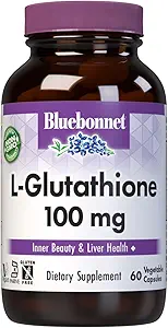Bluebonnet L- Glutathione 100 mg Vitamin kapsler, 60 Greve, White