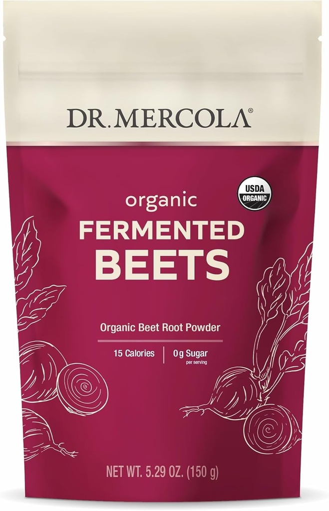 Dr. Mercola Organic Fermented Beet Powder - Beet Root Powder til støtte cirkulation, Focus & Energy - Non-GMO, Soy- Free & Gluten- Free - 30 Serveringer