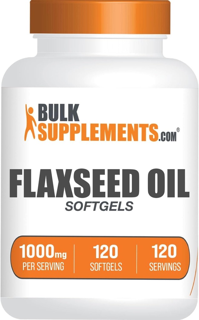 BulkSupplements.com Flaxseed Oil Softgels - Flaxseed Supplement, Flaxseed Oil 1000mg Softgels - Herbal Supplement, Gluten Free, 1 Softgel per Serving, 120 Greve (pakke med 1)