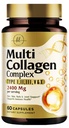 Multi Collagen Peptider 2400mg til kvinder - bedste hydrolyseret Collagen kompleks med 5 typer (I, II, III, V, X) - Græs Fed - hår, hud, nail, ben & fælles støtte til skønhed og velvære - 60 kapsler