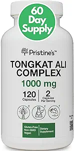 PRISTINE 'S Tongkat Ali Kapsler - 1000MG 60 Day Supply - Atletisk Performance Support - Lean Mass Muscle Building Herbal supplement til mænd og kvinder - Vegan, Gluten Free, Non GMO