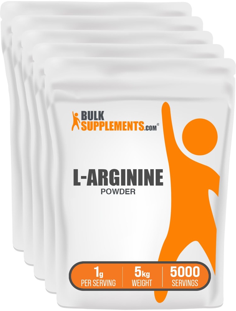 BulkSupplements.com L- Arginin Powder - Arginin Supplement, Nitrogen Oxide Supplement, Unflavored & Gluten Free, 1g per Serving, 1kg (Pack of 5) (11 lbs)