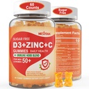 Sugar Free Vitamin C + D3 + Zinkgummier til voksne 50 +, 9 i 1 immunforsvar tillæg med D3 5000IE, Elderberry, Echinacea, Mullein Leaf for Boost Immunitet, Power Antioxidant, Vegan (pakke med 1)
