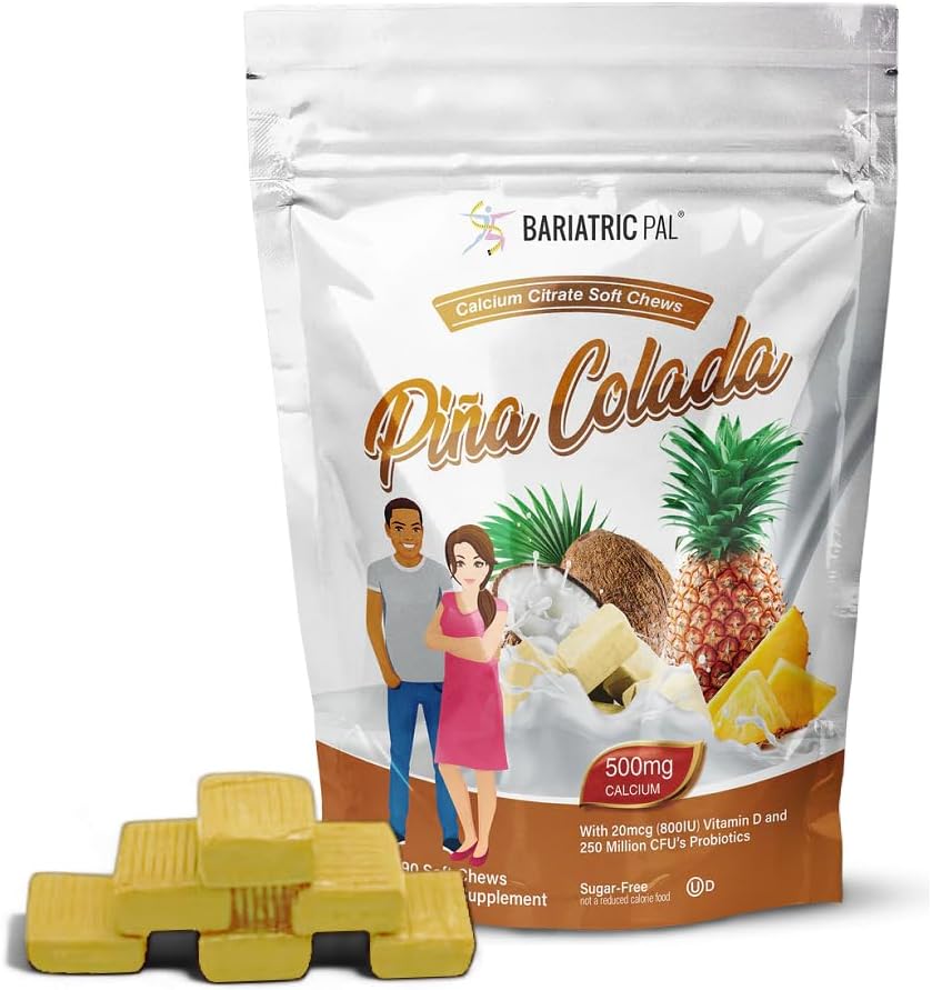 BariatricPal Sugar- Free Calcium Citrate Soft Chews ttesmå 124; 500mg med D-vitamin & probiotika; 124; Piña Colada; 124; 90 Tæl (1 måned Tilgang)
