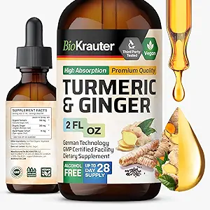 BIO KRAUTER gurkemeje og ingefær supplement tinktur - gurkemeje curcumin immunsupport dråber - ingefær ekstrakt med sort peber - Vegansk formel - 2 Fl.Oz.