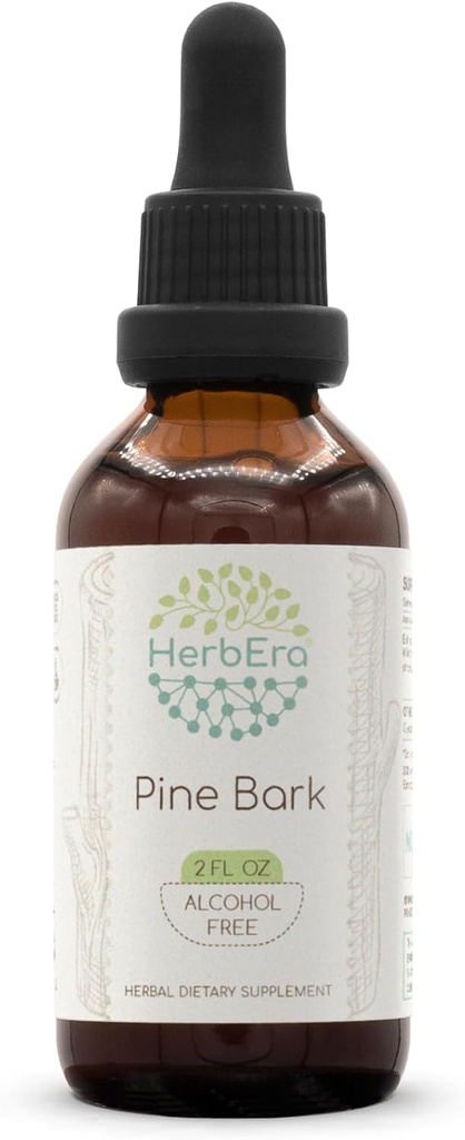 HerbEra Pine Bark B60 Alkohol- Free Herbal Extract Tinktur, Koncentrerede flydende dråber Natural Pine Bark (Proanthocyanidin) Tørret Bark 2 fl oz