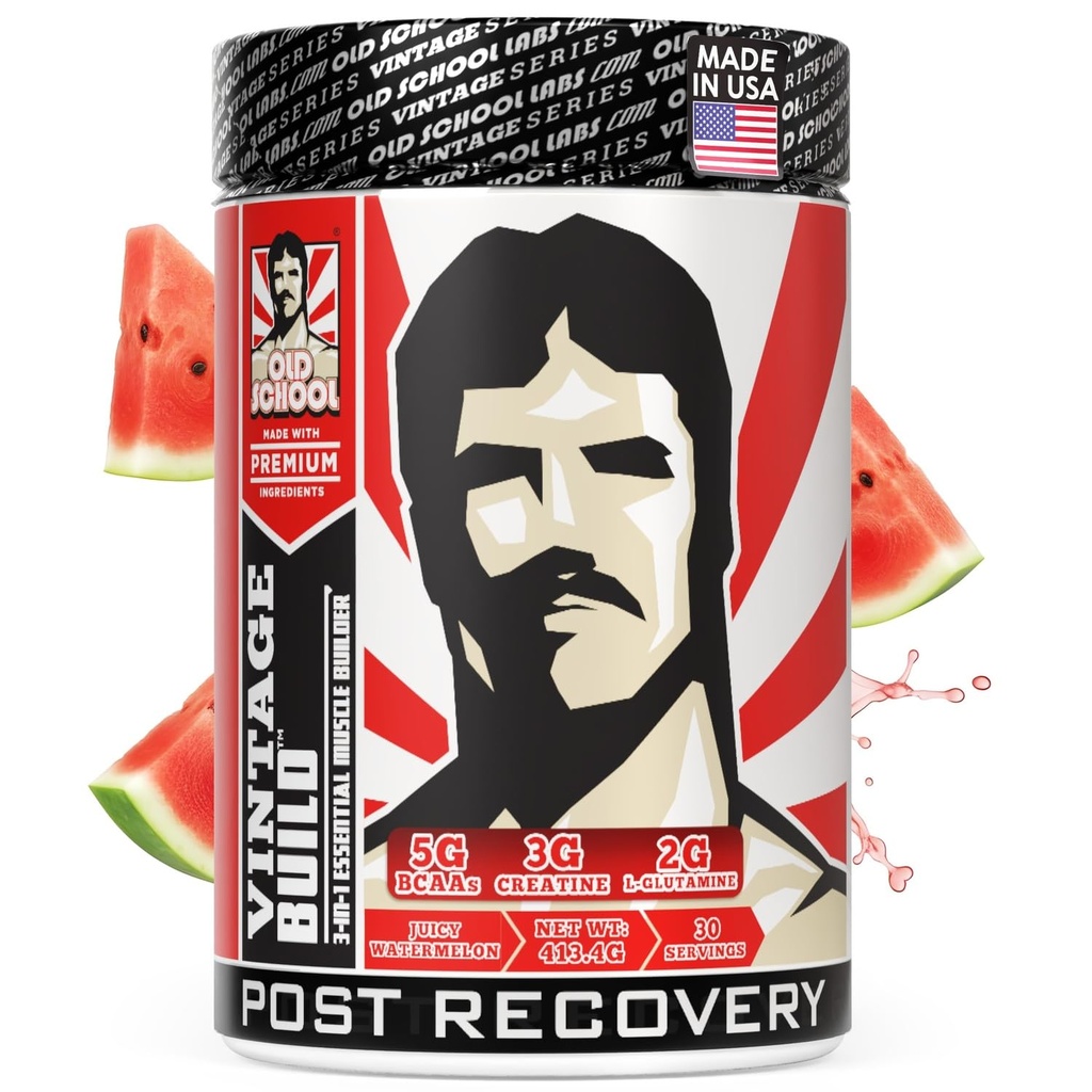 Vintage Build - Post Workout Recovery & Muscle Building Powder Drikke til Muscular Strength & Growth - Reducerer ømhed - Creatinine Monohydrat, BCAA, L- Glutamin - Juicy Watermelon Flavor - 388g