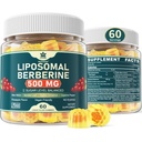 Berberine 500 mg tillæg, En gang daglig, Liposomal Gummies med Ceylon kanel, Bitter Melon, Banaba Leaf for Metabolisme Balanceret, AMPK Activator, High Absorption, Sugar Free, Vegan, 60 Cts