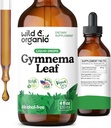 Wild & Organic Gymnema Sylvestre Extract Drops - Sugar- Free Gymnema Sylvestre Kosttilskud - Gurmar Powder Based Tincture - Vegan, Alkohol- Free Leaf Liquid Drops - 4 fl oz