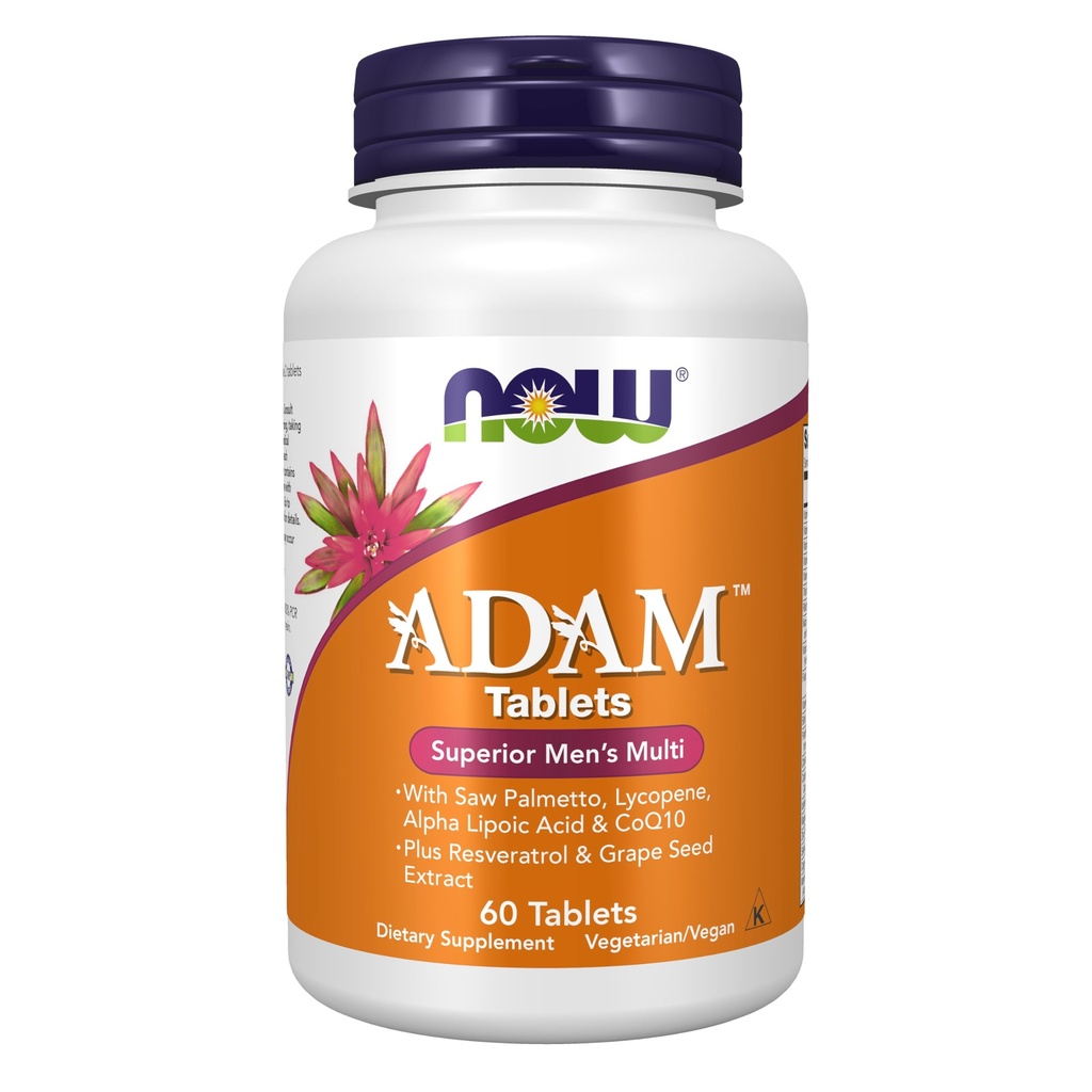 Now Foods Supplements, ADAM ™ Mænds Multivitamin med Saw Palmetto, Lycopene, Alpha Lipoic Acid og CoQ10, Plus Natural Resveratrol & Grape Seed Extract, 60 tabletter