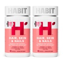 Habit Hår, Hud & Nails Supplement 2 Pack (120 Kapsler) - Nyt udseende, Understøtter Skin Hydration, Hår & Nail Styrke, Biotin 2000mcg, Vitamin A & C, Hyaluronsyre, Rosehip, Vegan, Non- GMO