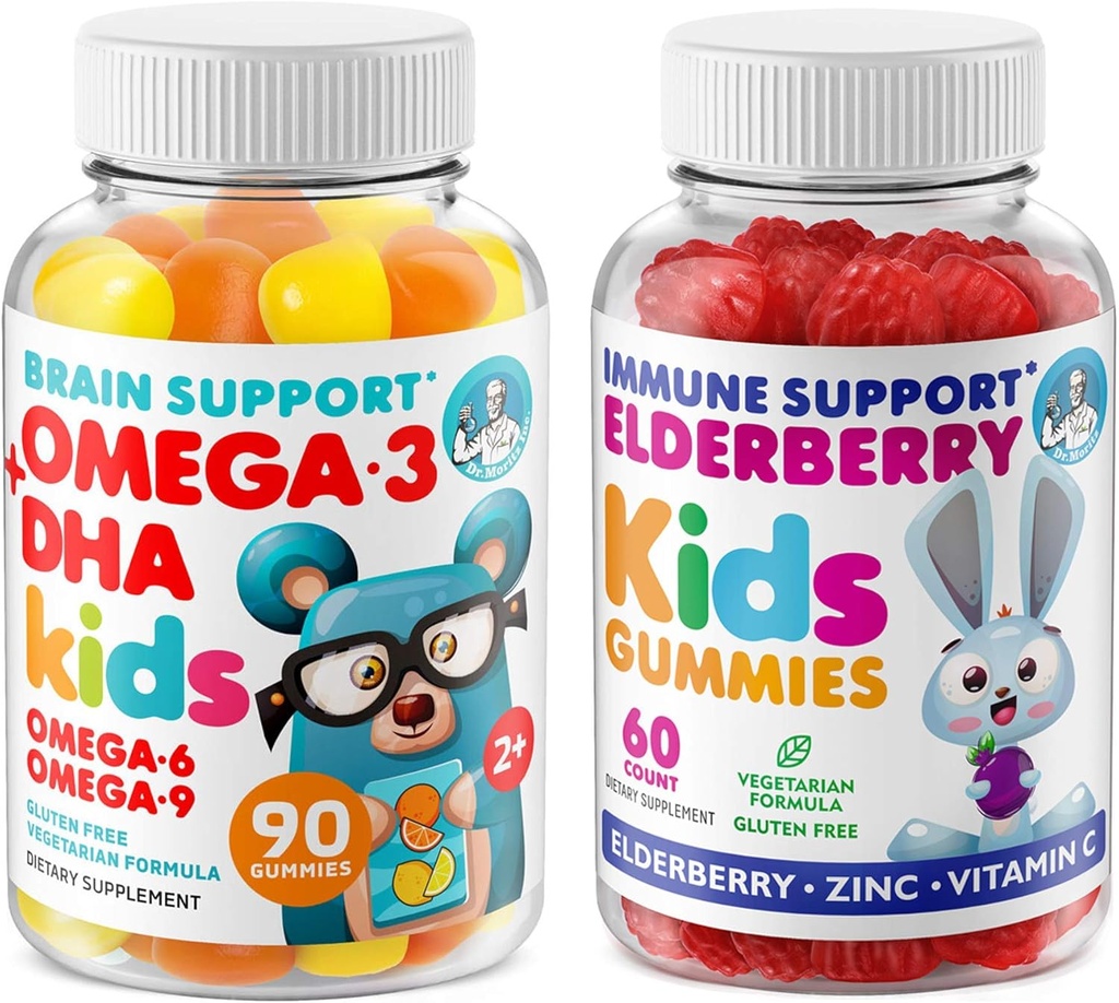 DR. MORITZ Cardio & Immunboost Duo - Kids Omega 3 Gummies (90 Greve) med Elderberry Gummies for Kids (60 Greve)