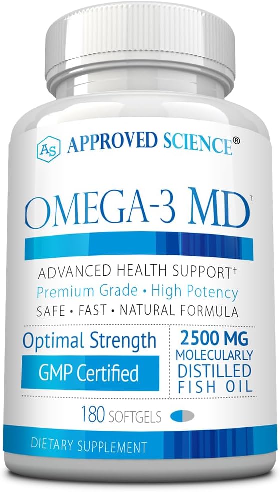 Omega- 3MD - Fish Oil EPA & DHA - Forbedre kognitiv sundhed - 1 flaske - 3 måneders forsyning