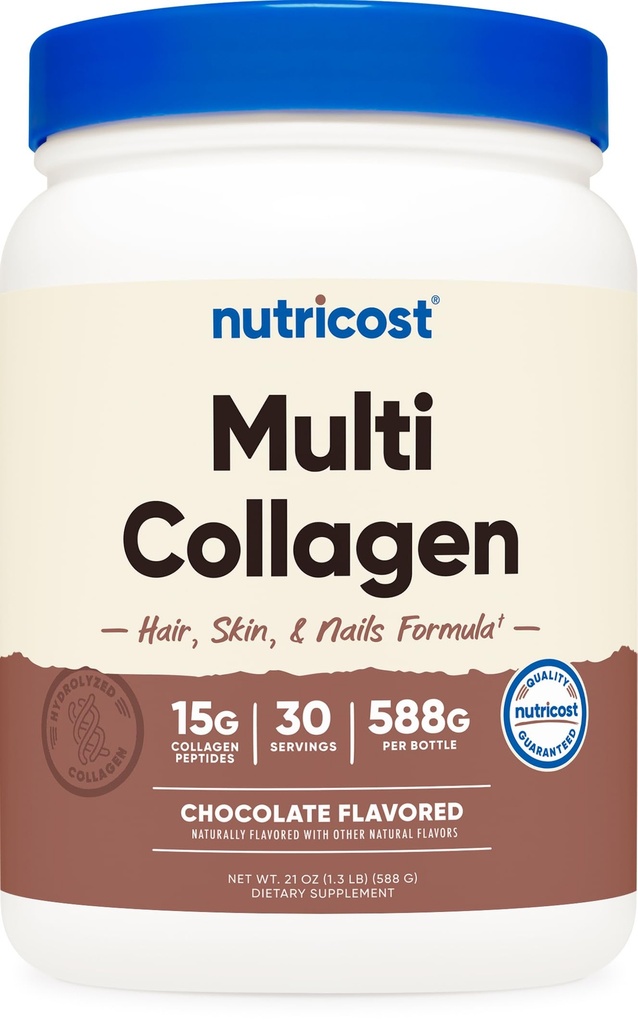 Nutricost Multi Collagen + Beauty & Protein Powder (Milk Chocolate Flavor) 30 Servering - med Biotin og Collagen Peptider, Non- GMO, Gluten- Free