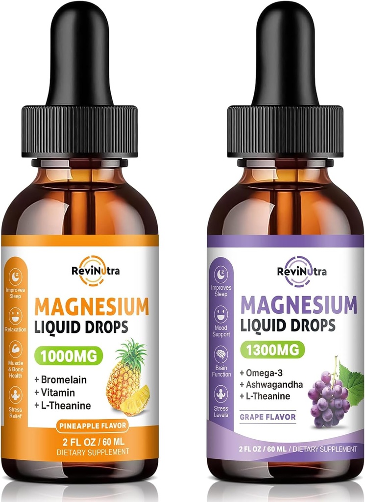2 Pack Magnesium Complex flydende dråber Ananas & Grape Flavor