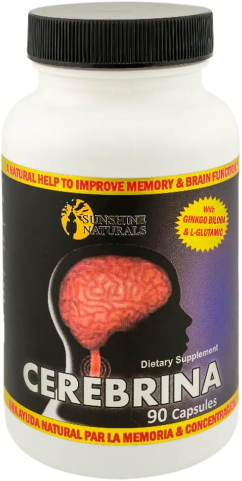 Solskin Naturals Cerebrina med Ginkgo Biloba & L- Glutamic Memory & Focus Support - 90 Kapsler - Hjerne sundhed Formel for voksne