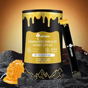 Pure Himalayan Shilajit sticks med Natural Honey & Saffron, Let at consume, Shilajit sticks til energistøtte, Vitality, Immunitet, 85 + Trace Minerals, Fulvic Acid for Mænd & Women- 30 sticks (1)