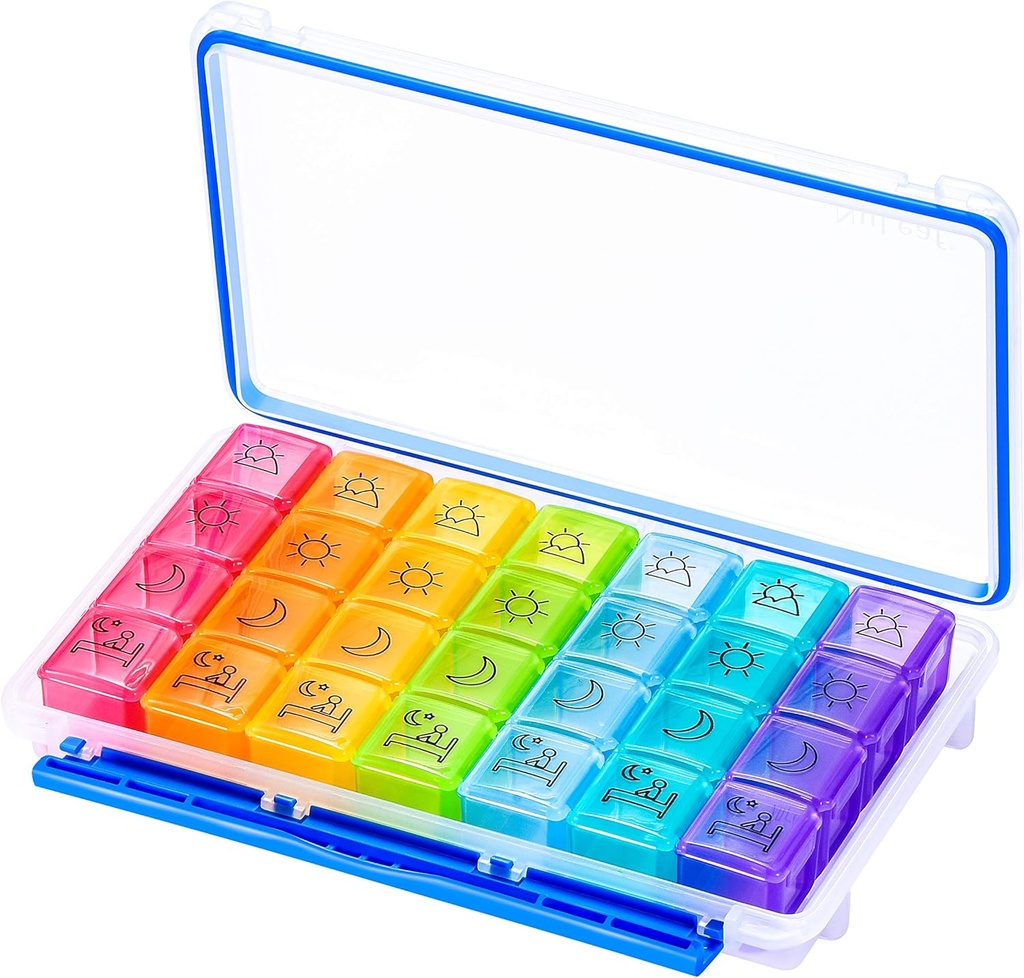 NuLeaf Pill Organizer 4 gange en dag, store kompartmenter Portable 7 dag 4 gange en dag rejse Pill Organizer med moisture- Proof Design til at holde vitaminer, kosttilskud og medicin