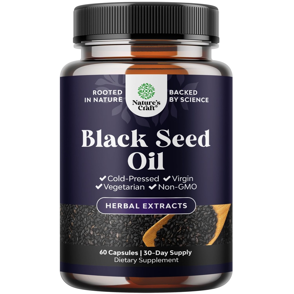 Vegan Black Seed Oil Capsules - Cold Pressed Nigella Sativa Black Cumin Seed Oil Capsules med Omega 3 6 9 Antioxidanter og Thymoquinon til hårvækst immunforsvar fælles sundhed og fordøjelse