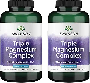 Swanson Triple Magnesium Complex - Mineral Supplement - Natural Support - Med Citrate, Oxide & Aspartat - (300 kapsler, 400mg hver, 2 pakke)