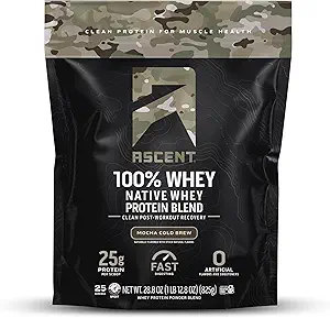 Aduft 100% Whey Protein Powder - Post Workout Whey Protein Isolate, Zero Kunstig Artificial Artificial Flavors & Sweeteners, Gluten Free, 5.5g BCAA, 2.6g Leucin, Militære Eksklusive, Mocha Cold Brew 1.7 lb
