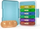 Ugentlig Pill Organizer 3X om dagen, 7 dag Pill Box 3 gange, Portable for Travel Pill Case for Pills / Vitamin / Fish Oil / Medicin / Kosttilskud (3x7 Blue + Rainbow)