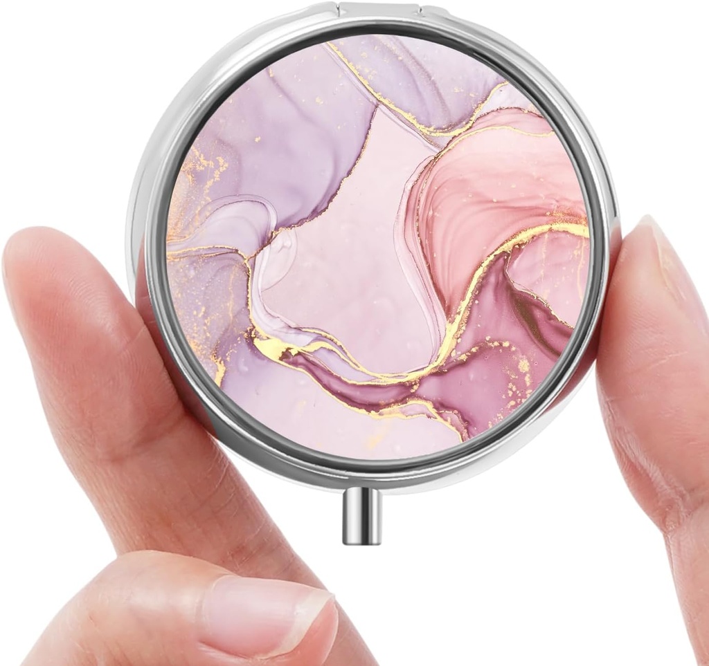 Mini Pill Box, Lille Pill Box, Bærbar Pill Box, Cute Pill Organizer for Vitaminer, Medicin, Fiskeolie og Kosttilskud (Pink Marble)